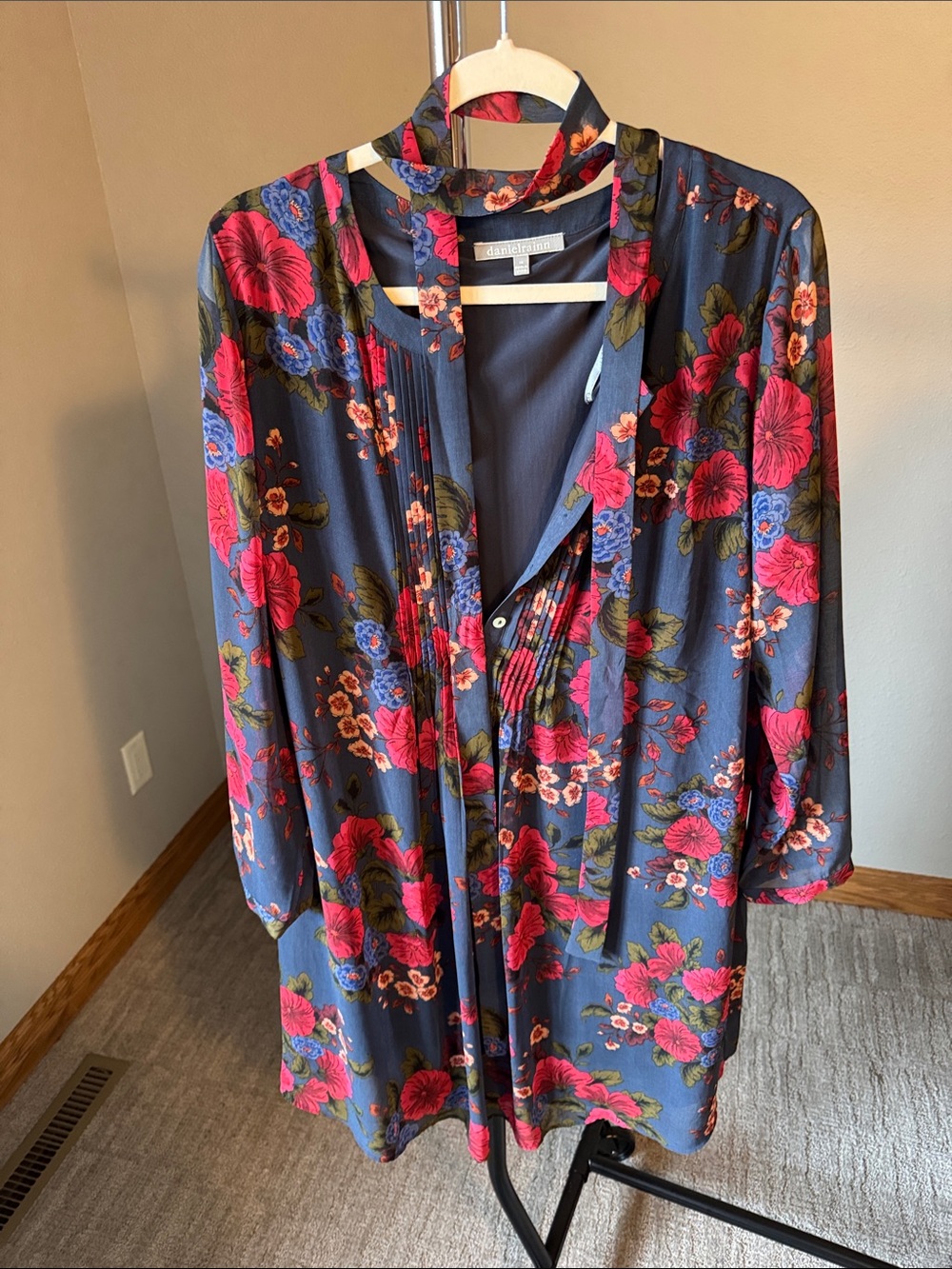 Daniel Rainn Navy Dress with Pink & Blue Floral Print